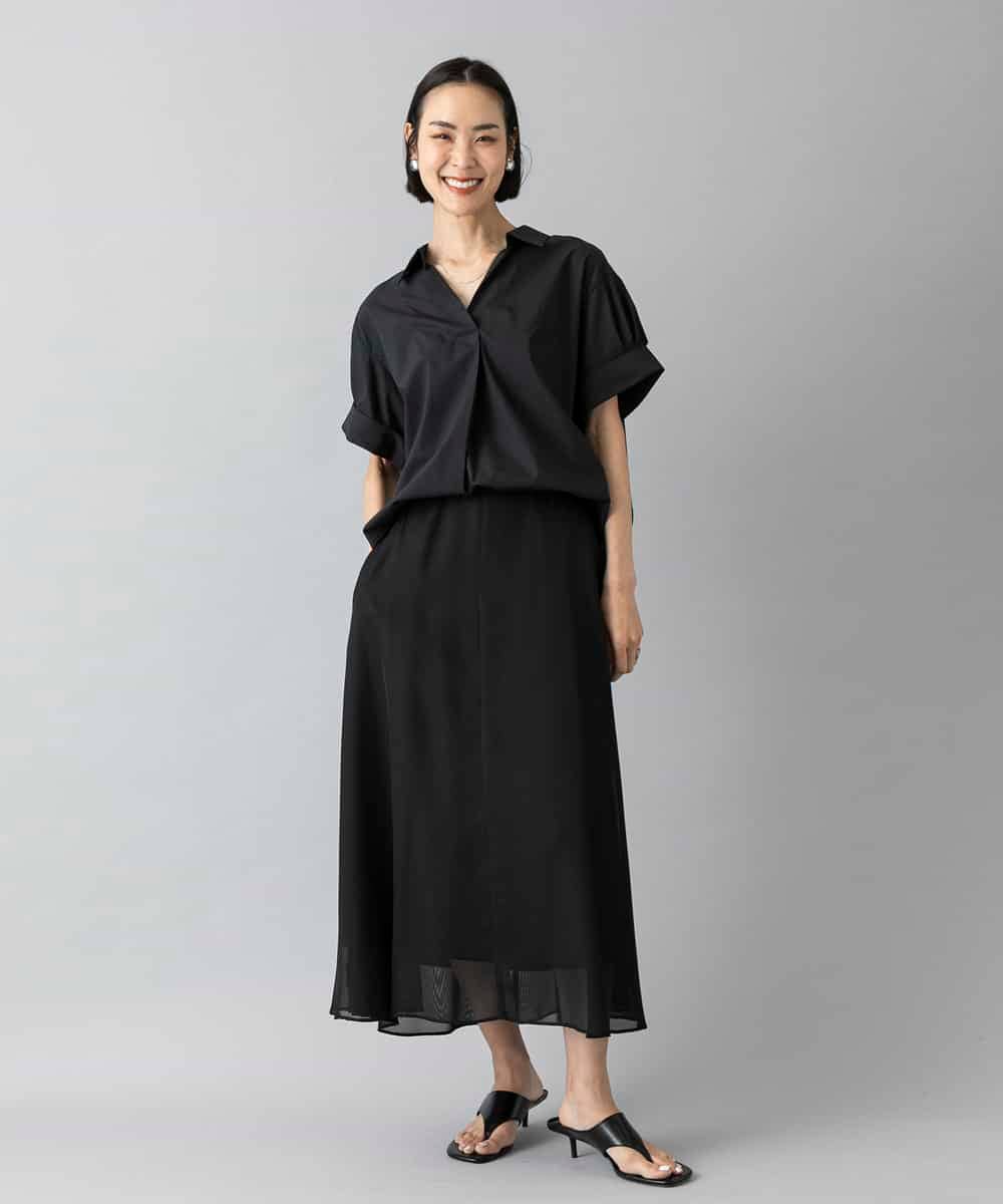 FMHHD04290 MICHEL KLEIN(ミッシェルクラン) [セットアップ対応]メッシュフレアスカート ブラック