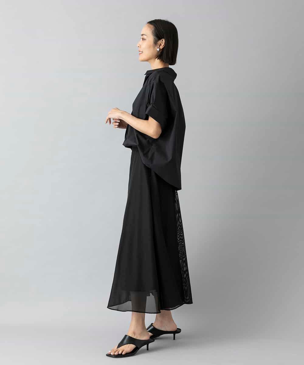 FMHHD04290 MICHEL KLEIN(ミッシェルクラン) [セットアップ対応]メッシュフレアスカート ブラック