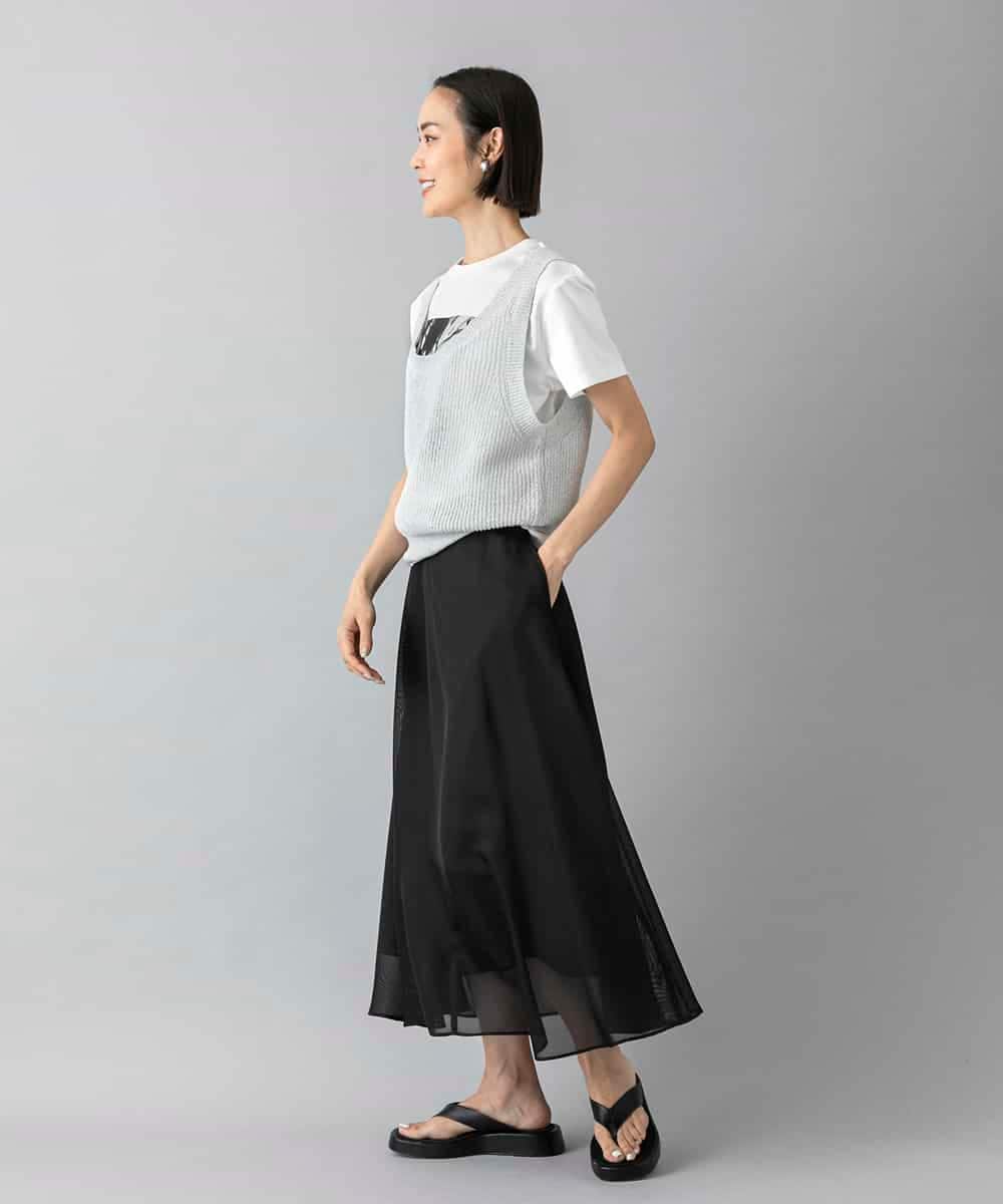FMHHD04290 MICHEL KLEIN(ミッシェルクラン) [セットアップ対応]メッシュフレアスカート ブラック