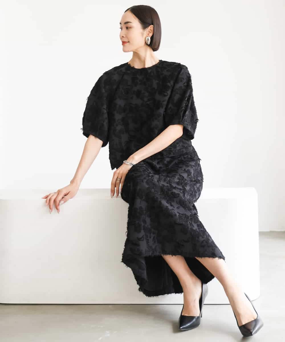 FMHHD05260 MICHEL KLEIN(ミッシェルクラン) フラワージャカードペンシルスカート ブラック