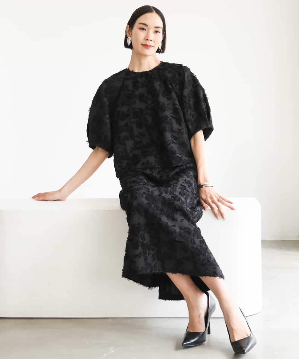 FMHHD05260 MICHEL KLEIN(ミッシェルクラン) フラワージャカードペンシルスカート ブラック