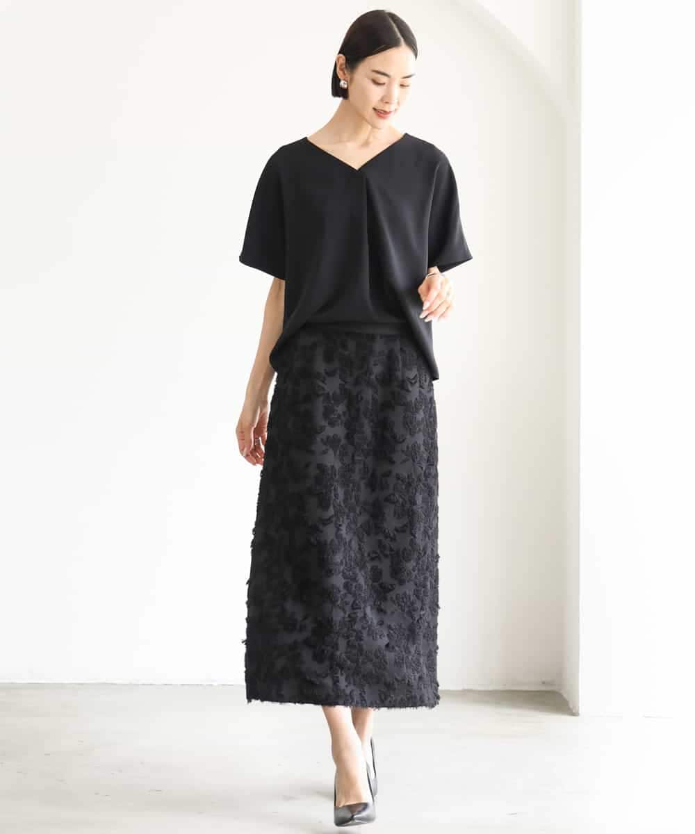 FMHHD05260 MICHEL KLEIN(ミッシェルクラン) フラワージャカードペンシルスカート ブラック
