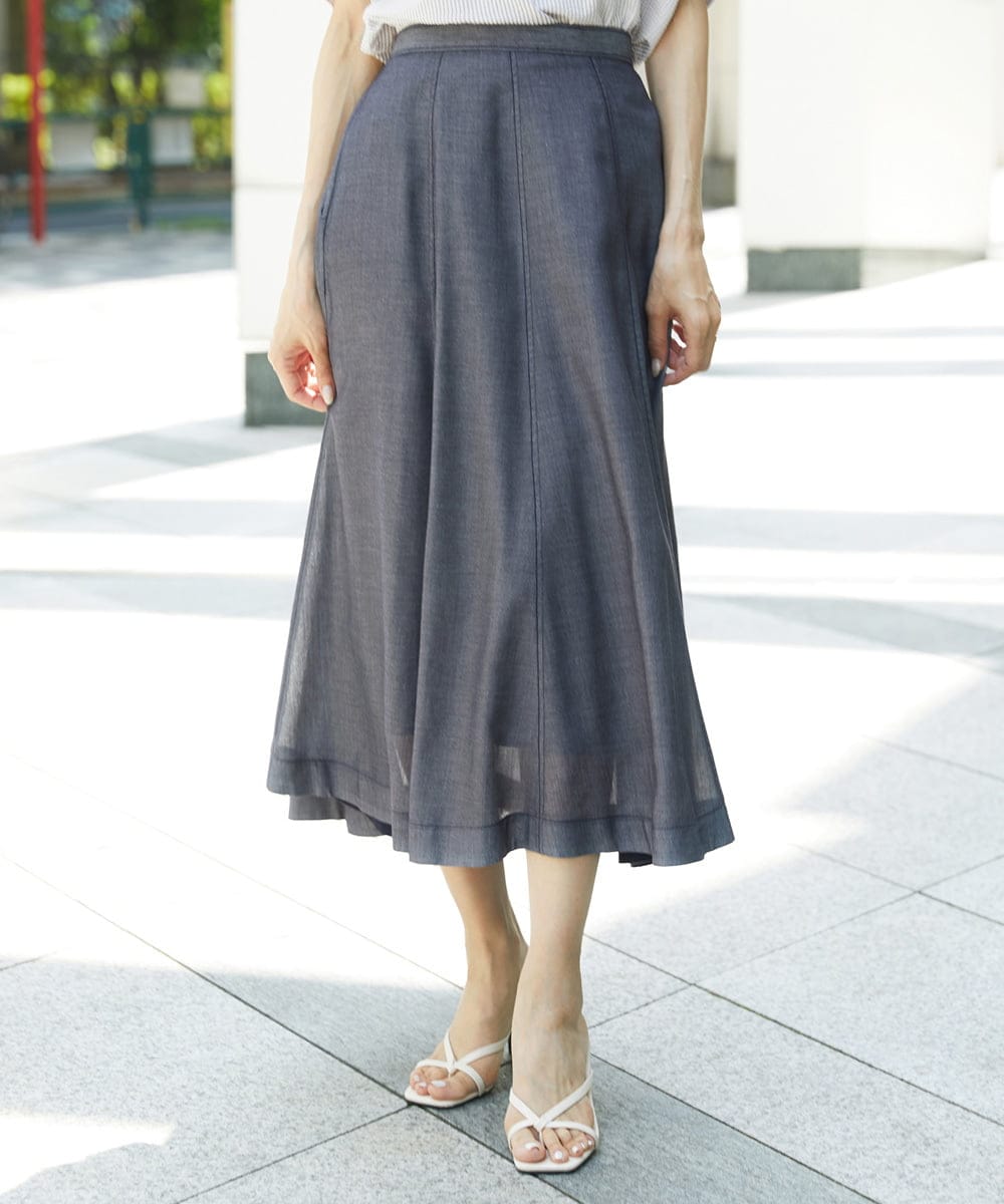 FMHHD05330 MICHEL KLEIN(ミッシェルクラン) [セットアップ対応]デニムライク フレアスカート ネイビー