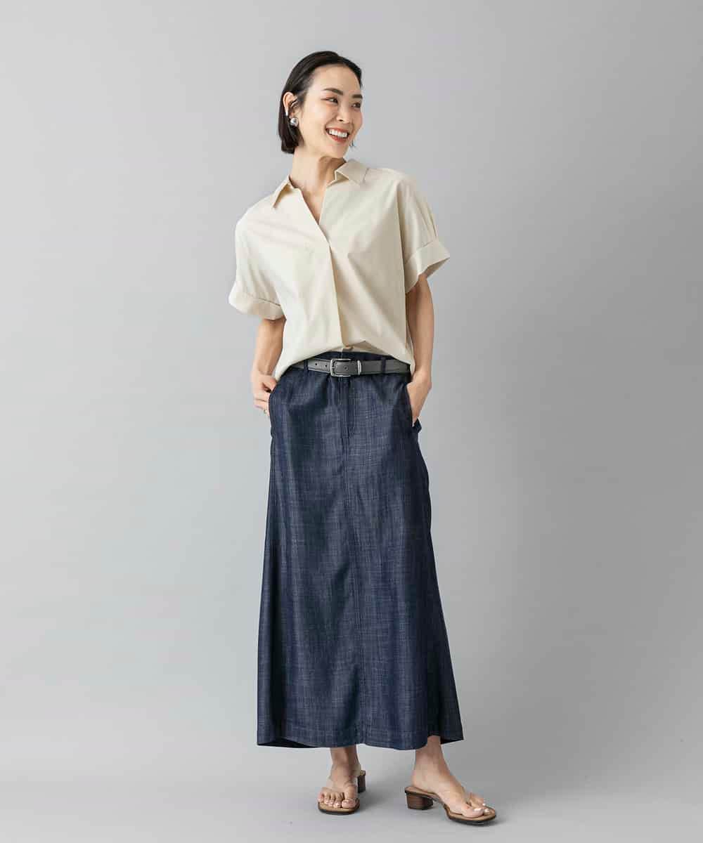 FMHHD18260 MICHEL KLEIN(ミッシェルクラン) ライトデニムスカート ネイビー