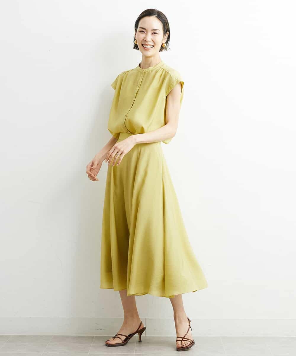 FMHHS49210 MICHEL KLEIN(ミッシェルクラン) [セットアップ対応]ナイロンソフトローンフレアスカート イエロー(25)