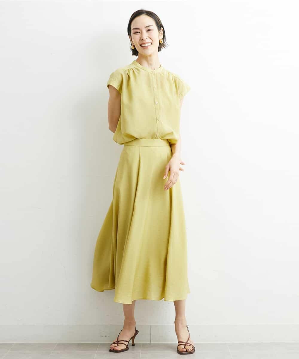 FMHHS49210 MICHEL KLEIN(ミッシェルクラン) [セットアップ対応]ナイロンソフトローンフレアスカート イエロー(25)