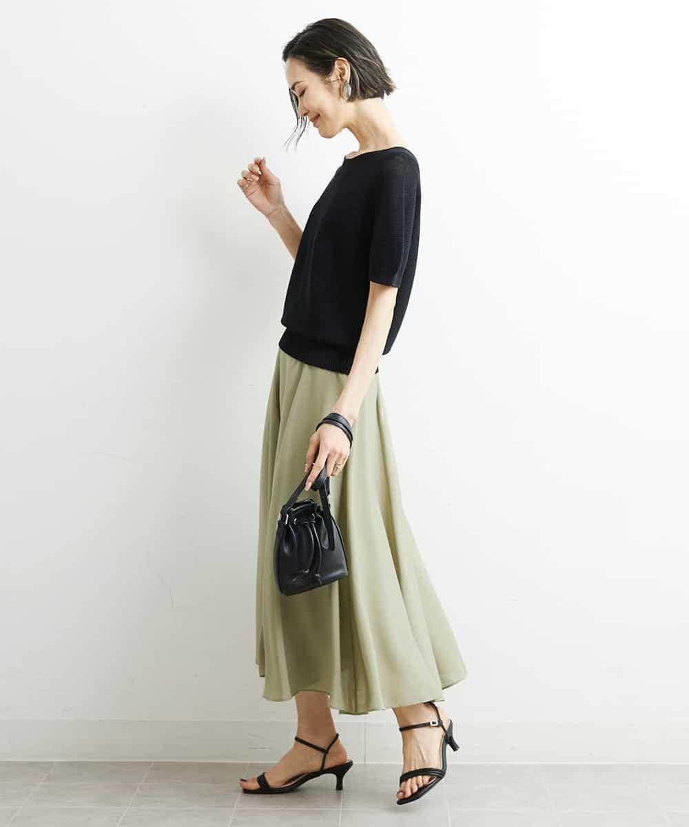 FMHHS49210 MICHEL KLEIN(ミッシェルクラン) [セットアップ対応]ナイロンソフトローンフレアスカート イエロー(25)