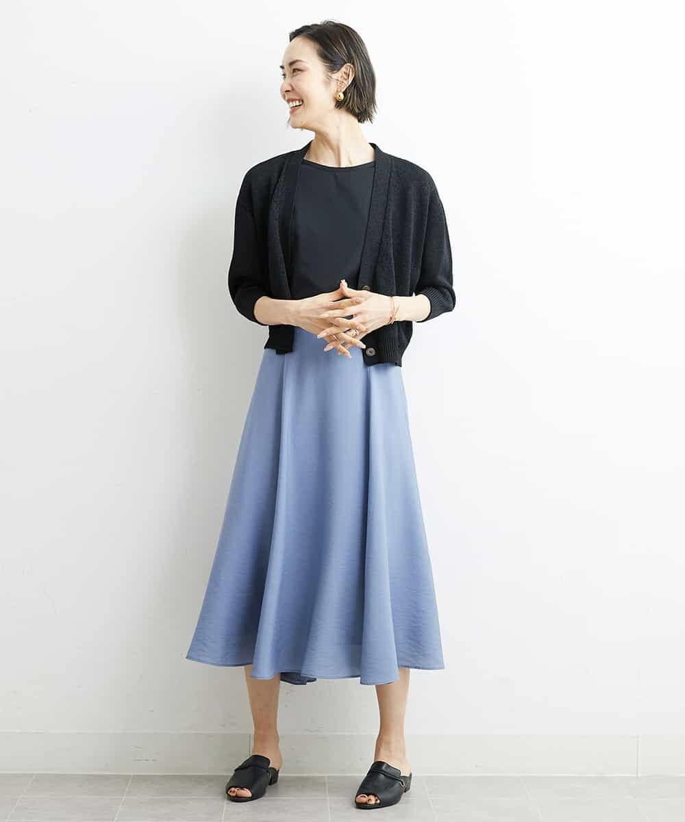 FMHHS49210 MICHEL KLEIN(ミッシェルクラン) [セットアップ対応]ナイロンソフトローンフレアスカート イエロー(25)