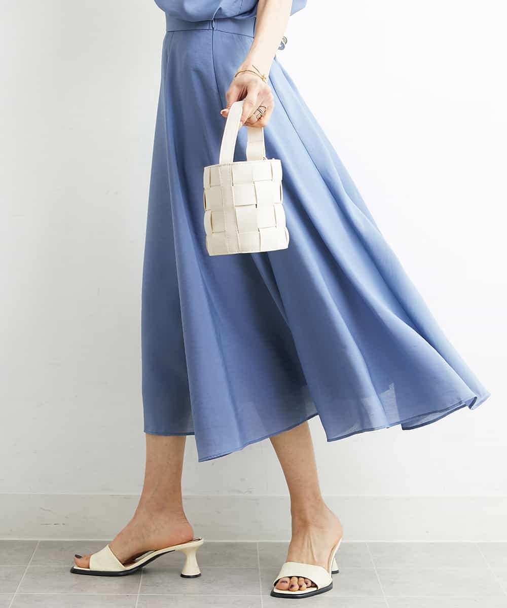 FMHHS49210 MICHEL KLEIN(ミッシェルクラン) [セットアップ対応]ナイロンソフトローンフレアスカート ブルー(55)