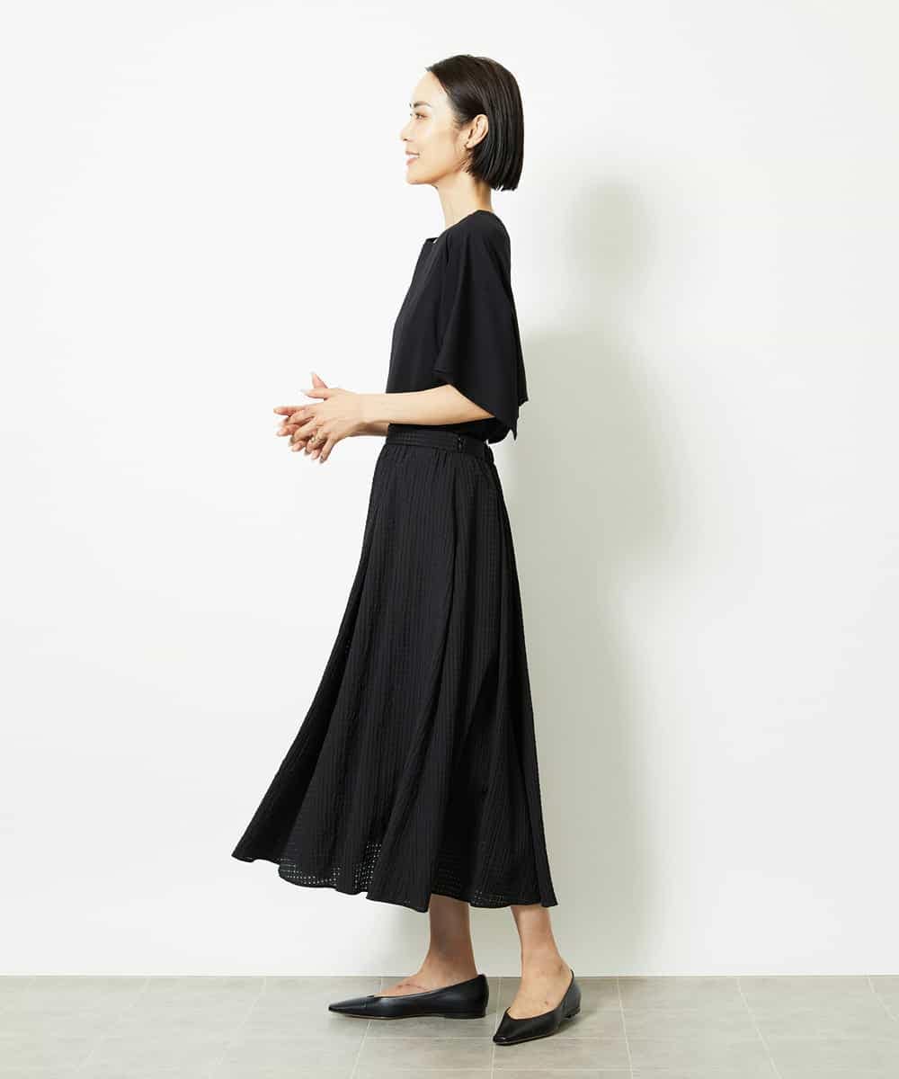 FMHJA05250 MICHEL KLEIN(ミッシェルクラン) [セットアップ対応]トリオシアーチェックフレアスカート ブラック