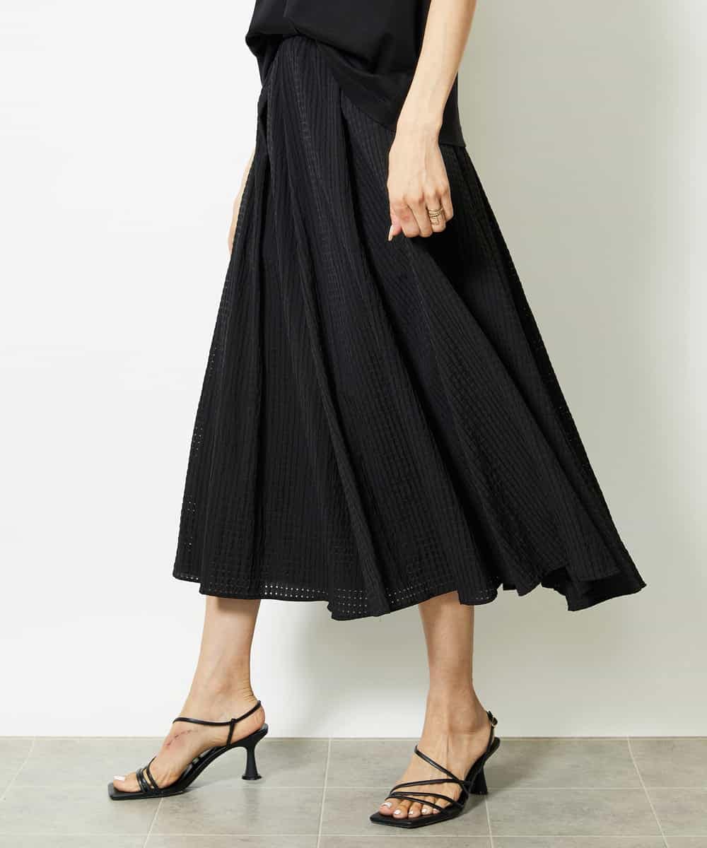 FMHJA05250 MICHEL KLEIN(ミッシェルクラン) [セットアップ対応]トリオシアーチェックフレアスカート ブラック