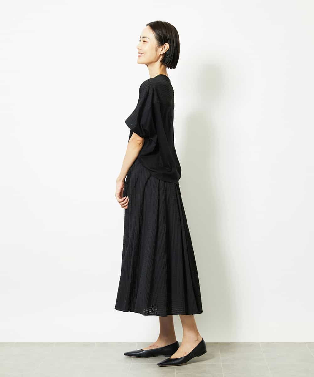 FMHJA05250 MICHEL KLEIN(ミッシェルクラン) [セットアップ対応]トリオシアーチェックフレアスカート ブラック