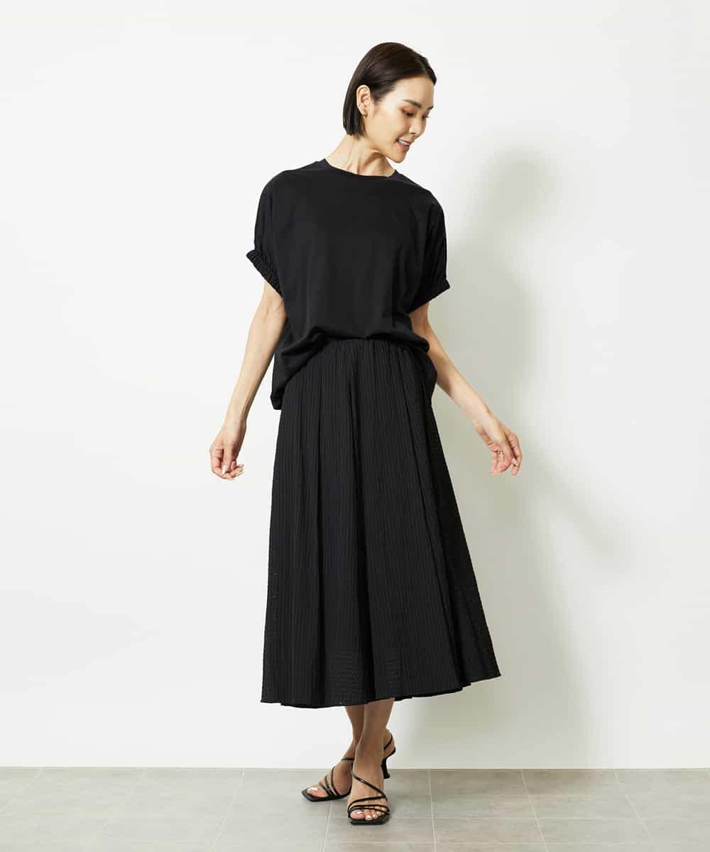 FMHJA05250 MICHEL KLEIN(ミッシェルクラン) [セットアップ対応]トリオシアーチェックフレアスカート ブラック