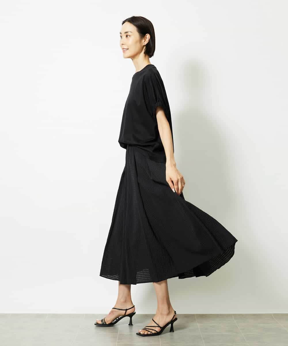 FMHJA05250 MICHEL KLEIN(ミッシェルクラン) [セットアップ対応]トリオシアーチェックフレアスカート ブラック