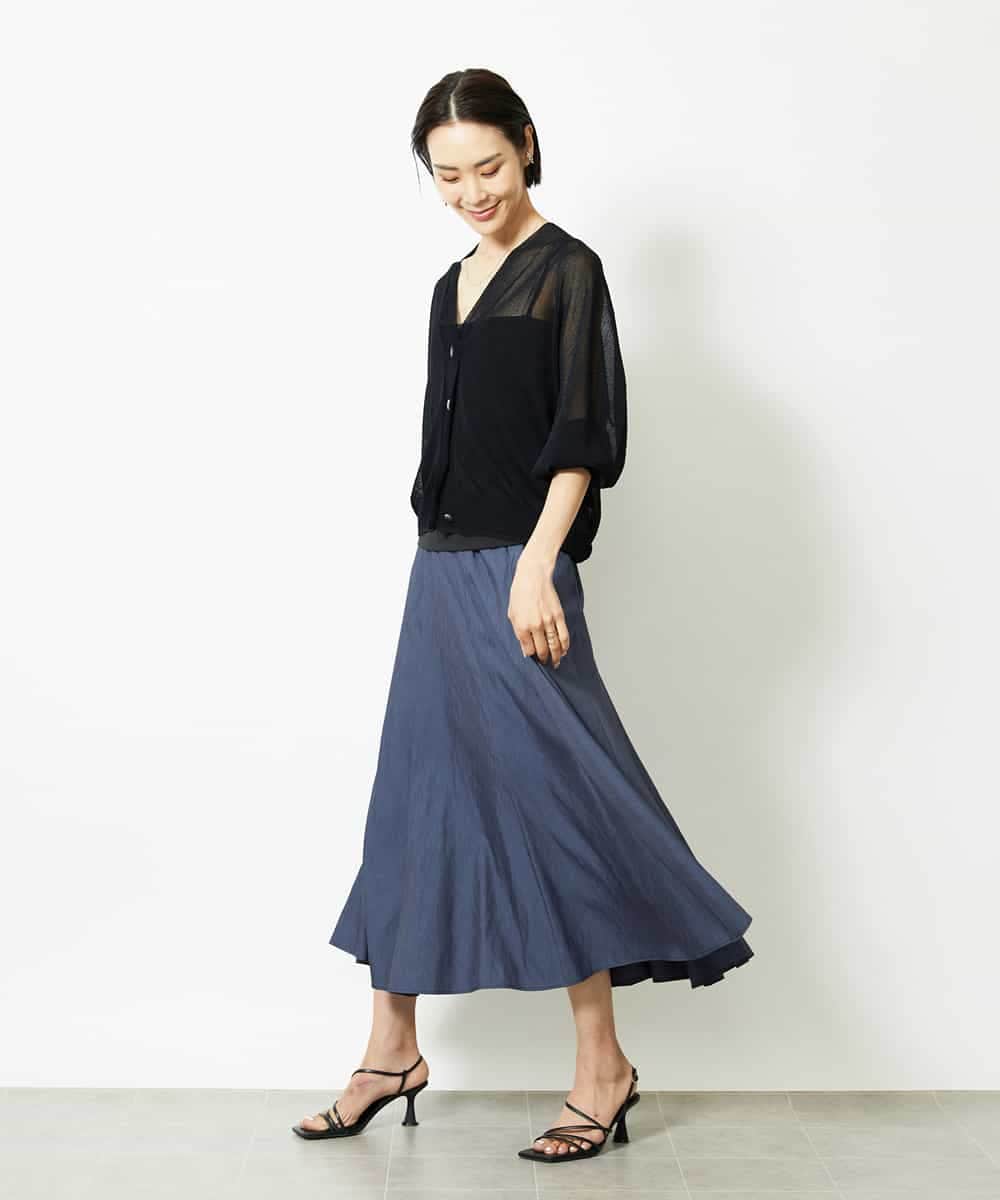 FMHJA08230 MICHEL KLEIN(ミッシェルクラン) シャンブレーデニムフレアスカート ネイビー