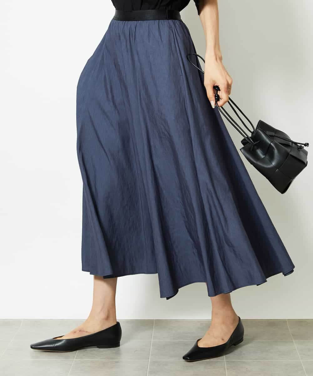 FMHJA08230 MICHEL KLEIN(ミッシェルクラン) シャンブレーデニムフレアスカート ネイビー