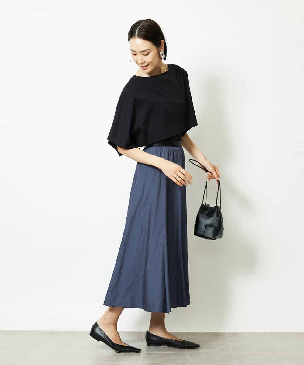 FMHJA08230 MICHEL KLEIN(ミッシェルクラン) シャンブレーデニムフレアスカート ネイビー
