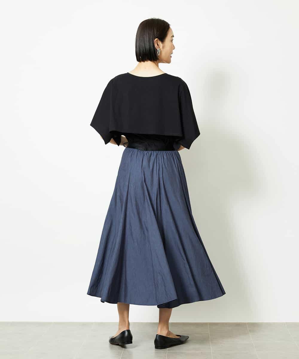 FMHJA08230 MICHEL KLEIN(ミッシェルクラン) シャンブレーデニムフレアスカート ネイビー