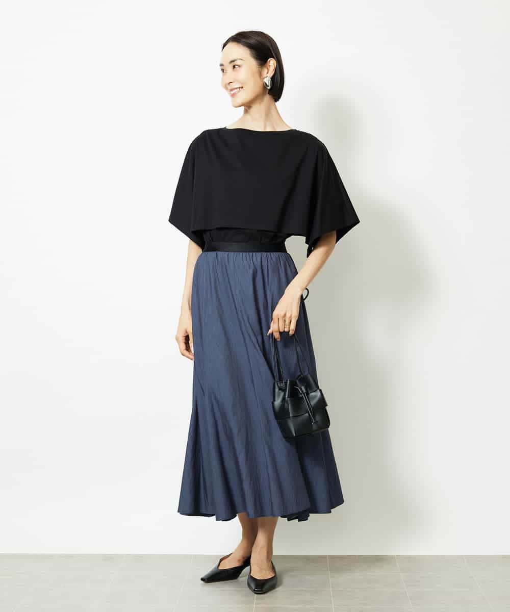 FMHJA08230 MICHEL KLEIN(ミッシェルクラン) シャンブレーデニムフレアスカート ネイビー