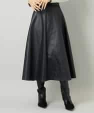 FMHJA33280 MICHEL KLEIN(ミッシェルクラン) フェイクレザーフレアスカート ブラック