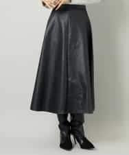 FMHJA33280 MICHEL KLEIN(ミッシェルクラン) フェイクレザーフレアスカート ブラック
