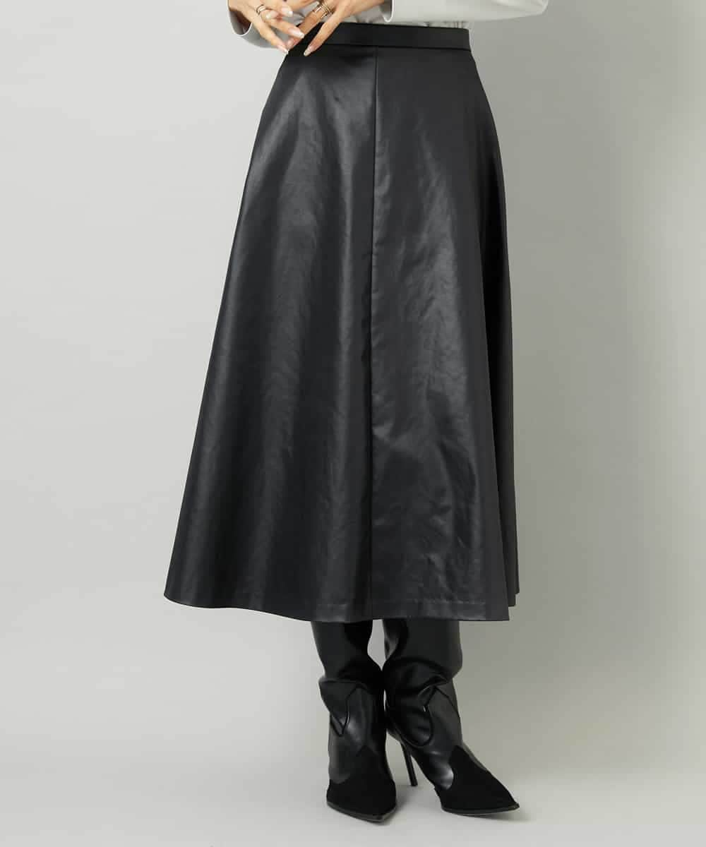 FMHJA33280 MICHEL KLEIN(ミッシェルクラン) フェイクレザーフレアスカート ブラック