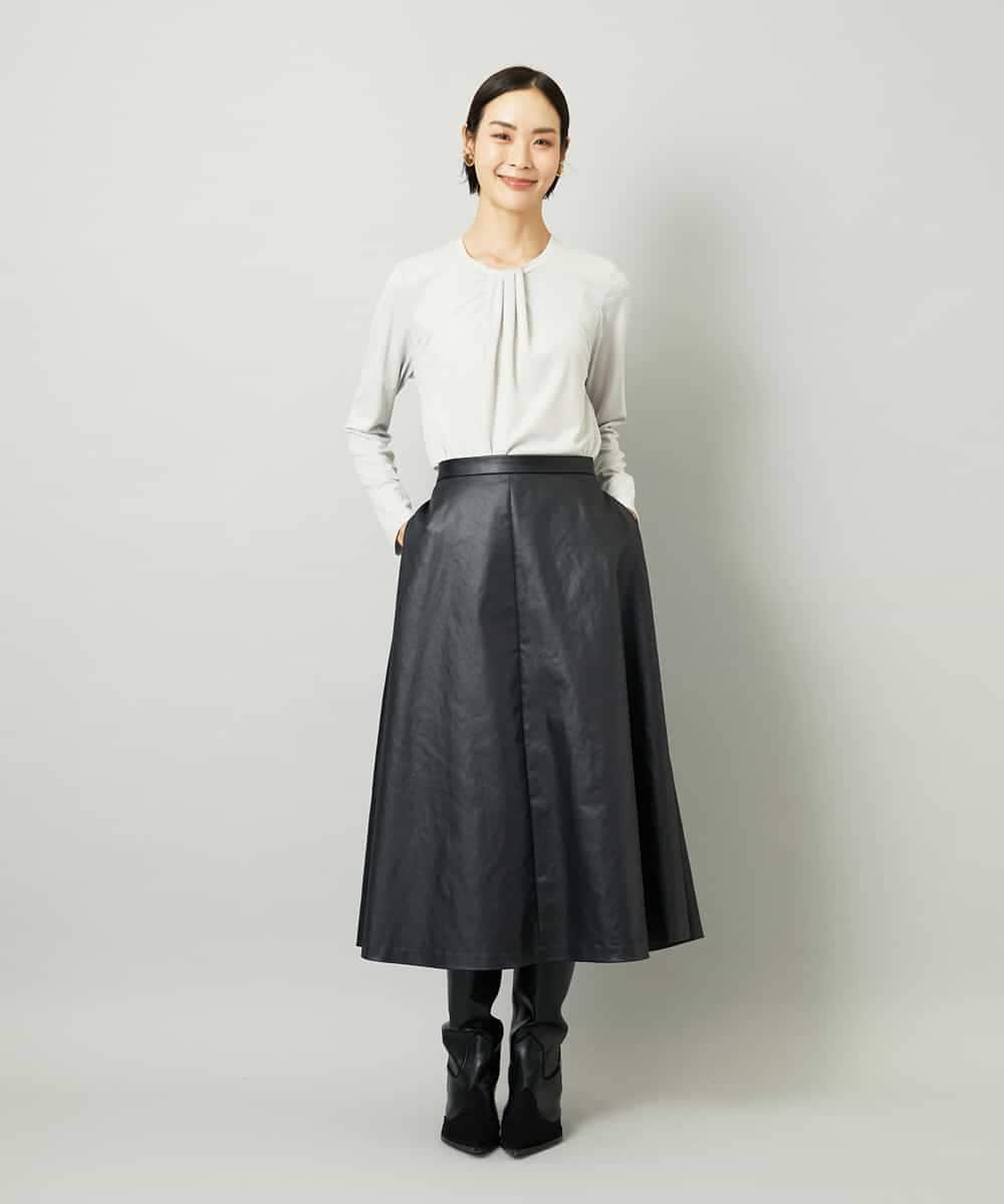 FMHJA33280 MICHEL KLEIN(ミッシェルクラン) フェイクレザーフレアスカート ブラック