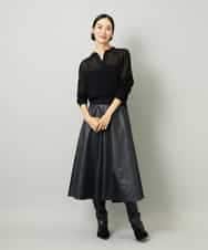FMHJA33280 MICHEL KLEIN(ミッシェルクラン) フェイクレザーフレアスカート ブラック
