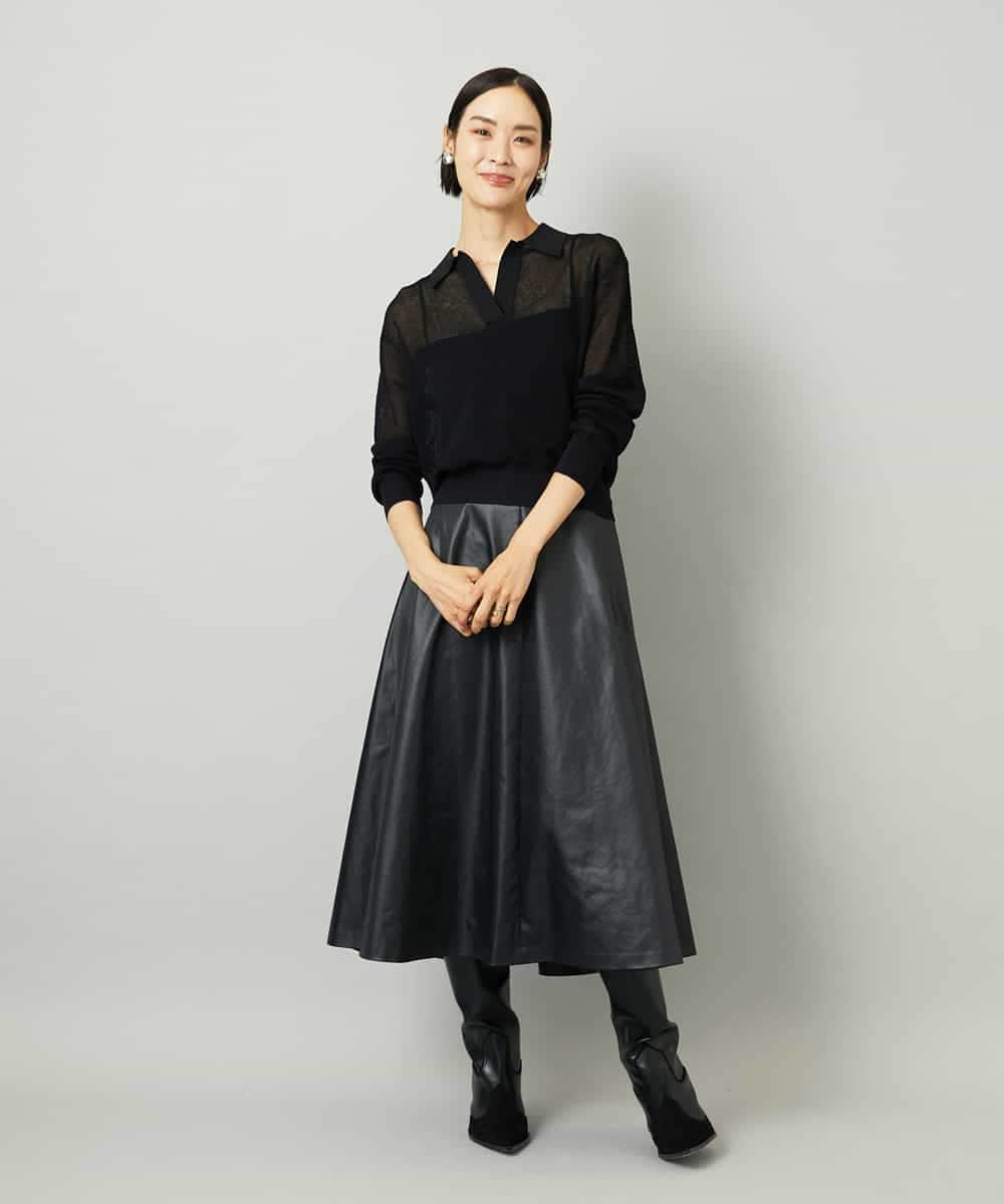 FMHJA33280 MICHEL KLEIN(ミッシェルクラン) フェイクレザーフレアスカート ブラック