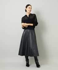 FMHJA33280 MICHEL KLEIN(ミッシェルクラン) フェイクレザーフレアスカート ブラック