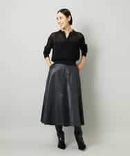 FMHJA33280 MICHEL KLEIN(ミッシェルクラン) フェイクレザーフレアスカート ブラック