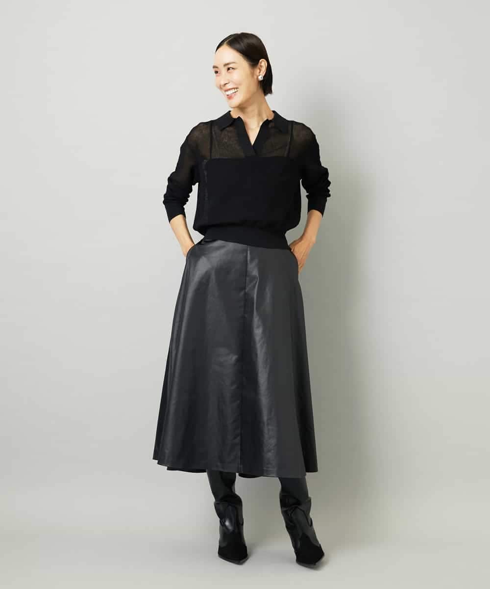 FMHJA33280 MICHEL KLEIN(ミッシェルクラン) フェイクレザーフレアスカート ブラック