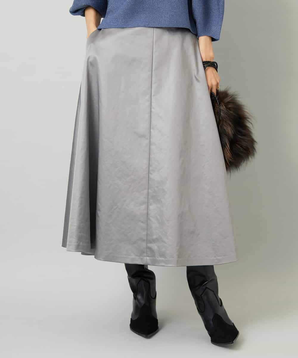 FMHJA33280 MICHEL KLEIN(ミッシェルクラン) フェイクレザーフレアスカート ブラック