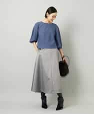 FMHJA33280 MICHEL KLEIN(ミッシェルクラン) フェイクレザーフレアスカート ブラック