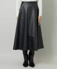 FMHJA33280 MICHEL KLEIN(ミッシェルクラン) フェイクレザーフレアスカート ブラック