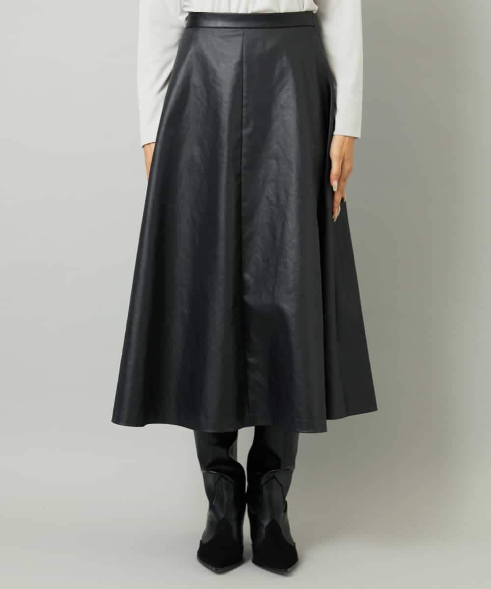 FMHJA33280 MICHEL KLEIN(ミッシェルクラン) フェイクレザーフレアスカート ブラック