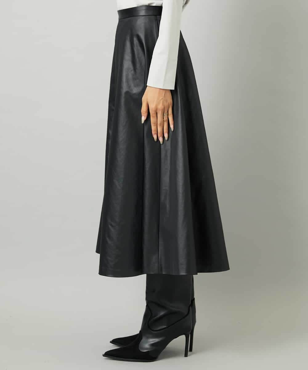 FMHJA33280 MICHEL KLEIN(ミッシェルクラン) フェイクレザーフレアスカート ブラック