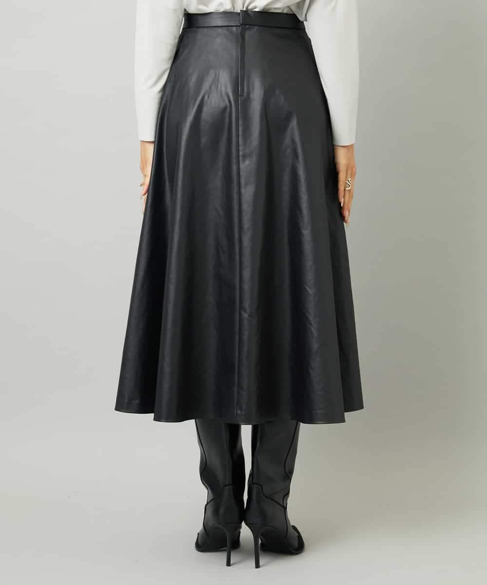 FMHJA33280 MICHEL KLEIN(ミッシェルクラン) フェイクレザーフレアスカート ブラック