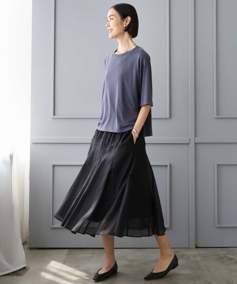 FMHJD02270 MICHEL KLEIN(ミッシェルクラン) シアーフレアスカート パープル