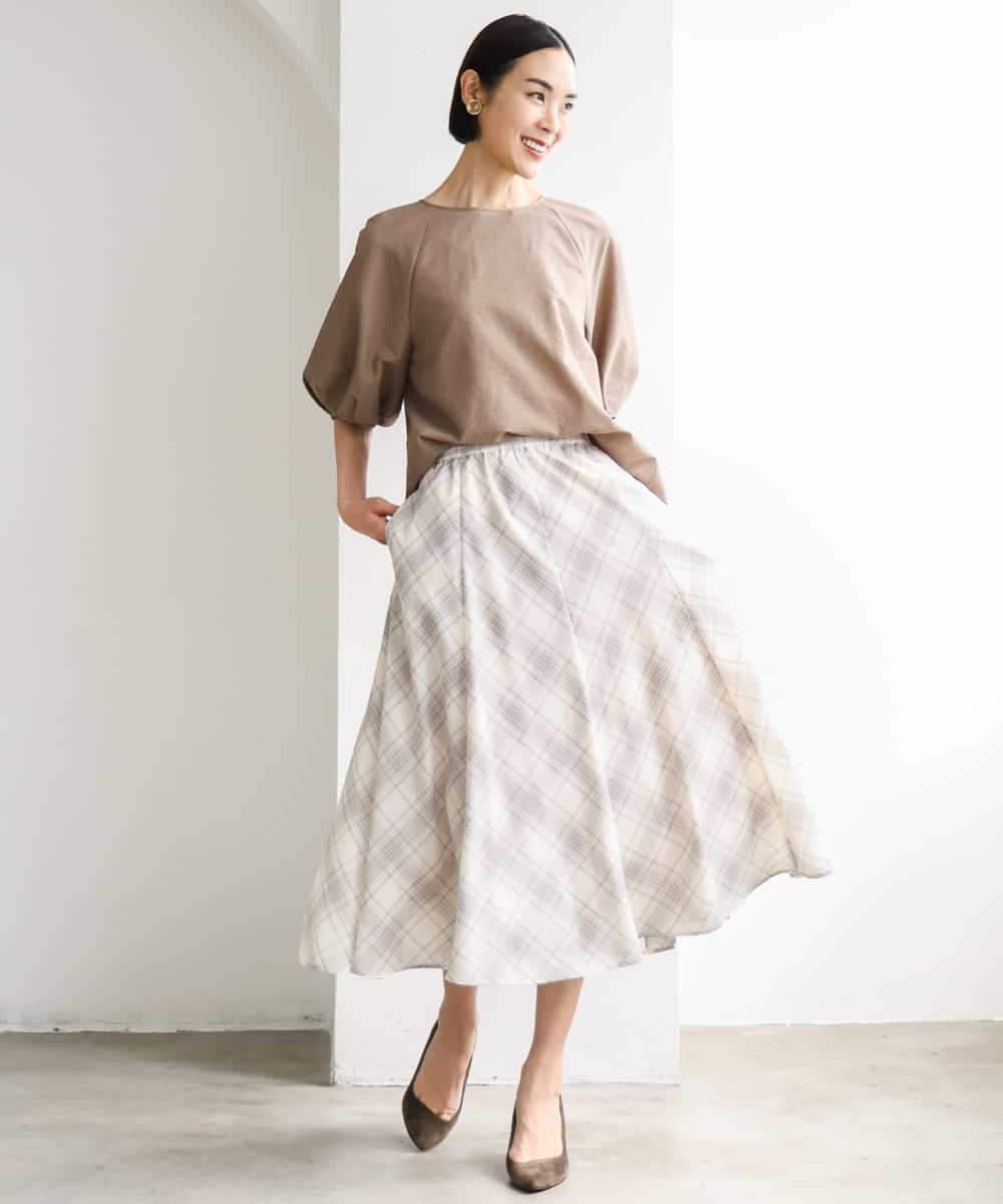 FMHJD05320 MICHEL KLEIN(ミッシェルクラン) [セットアップ対応]シアーチェックフレアスカート ホワイト