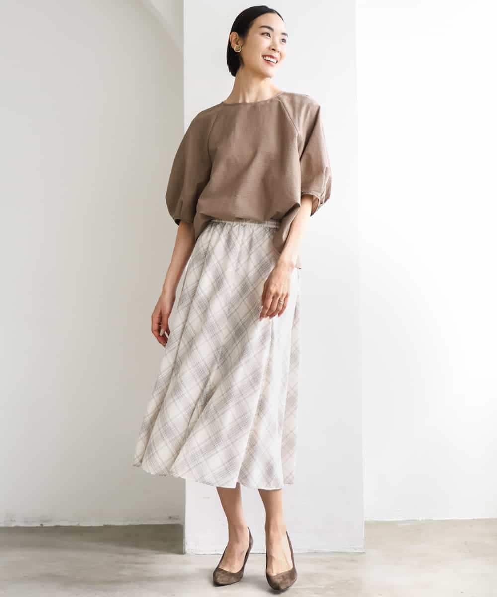 FMHJD05320 MICHEL KLEIN(ミッシェルクラン) [セットアップ対応]シアーチェックフレアスカート ホワイト