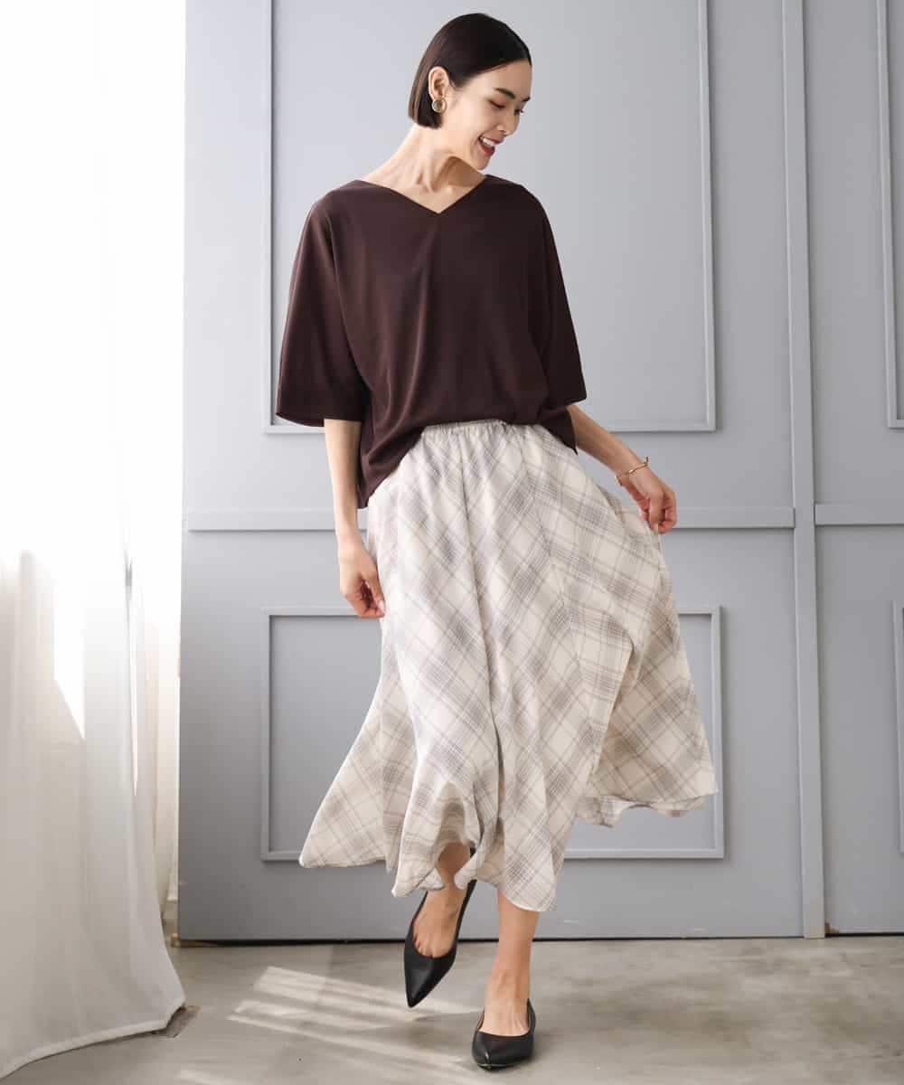 FMHJD05320 MICHEL KLEIN(ミッシェルクラン) [セットアップ対応]シアーチェックフレアスカート ホワイト