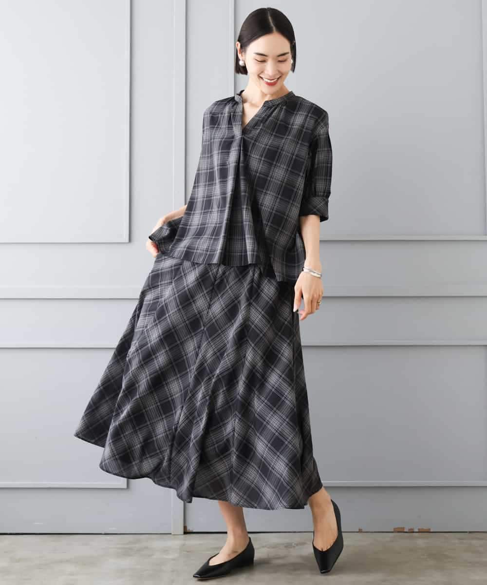 FMHJD05320 MICHEL KLEIN(ミッシェルクラン) [セットアップ対応]シアーチェックフレアスカート ホワイト