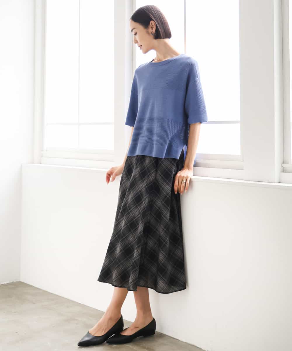 FMHJD05320 MICHEL KLEIN(ミッシェルクラン) [セットアップ対応]シアーチェックフレアスカート ホワイト