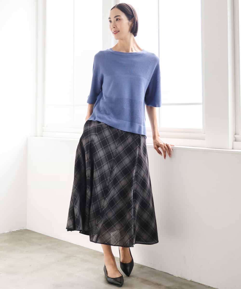 FMHJD05320 MICHEL KLEIN(ミッシェルクラン) [セットアップ対応]シアーチェックフレアスカート ホワイト