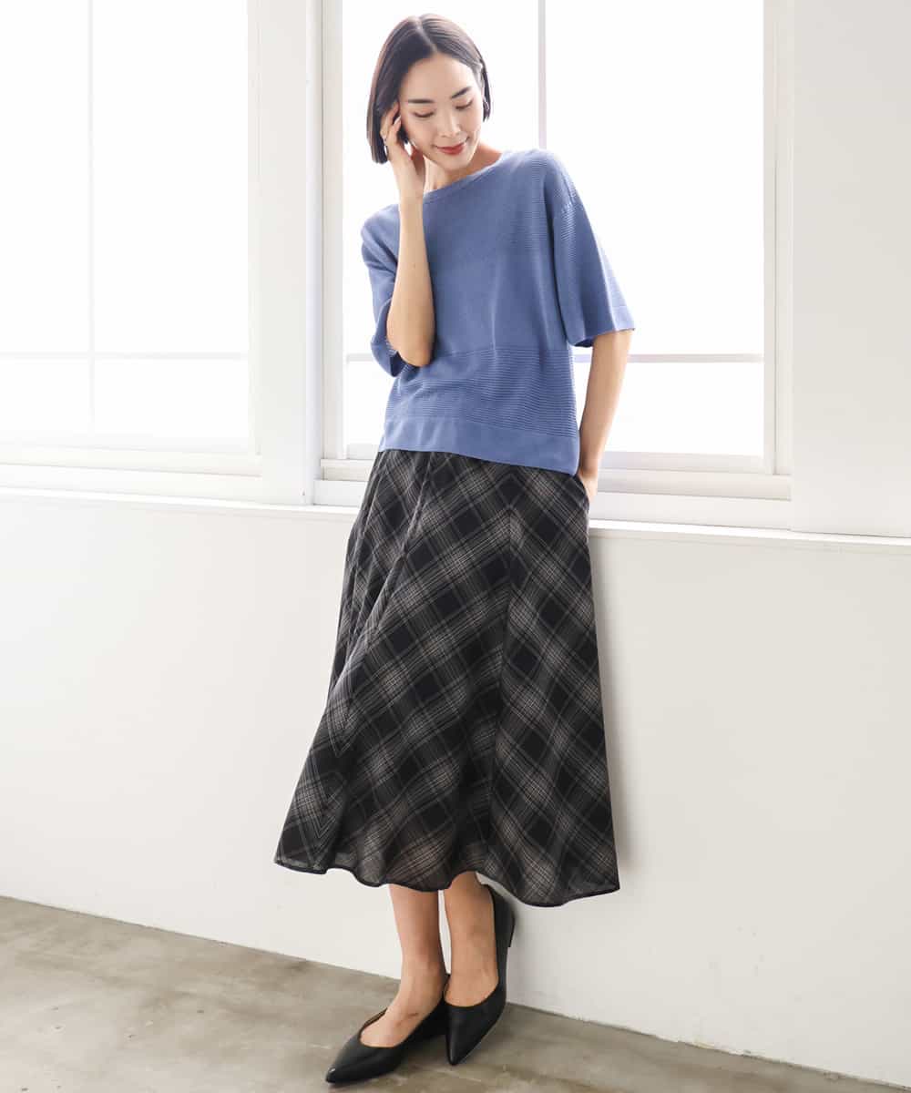 FMHJD05320 MICHEL KLEIN(ミッシェルクラン) [セットアップ対応]シアーチェックフレアスカート ホワイト