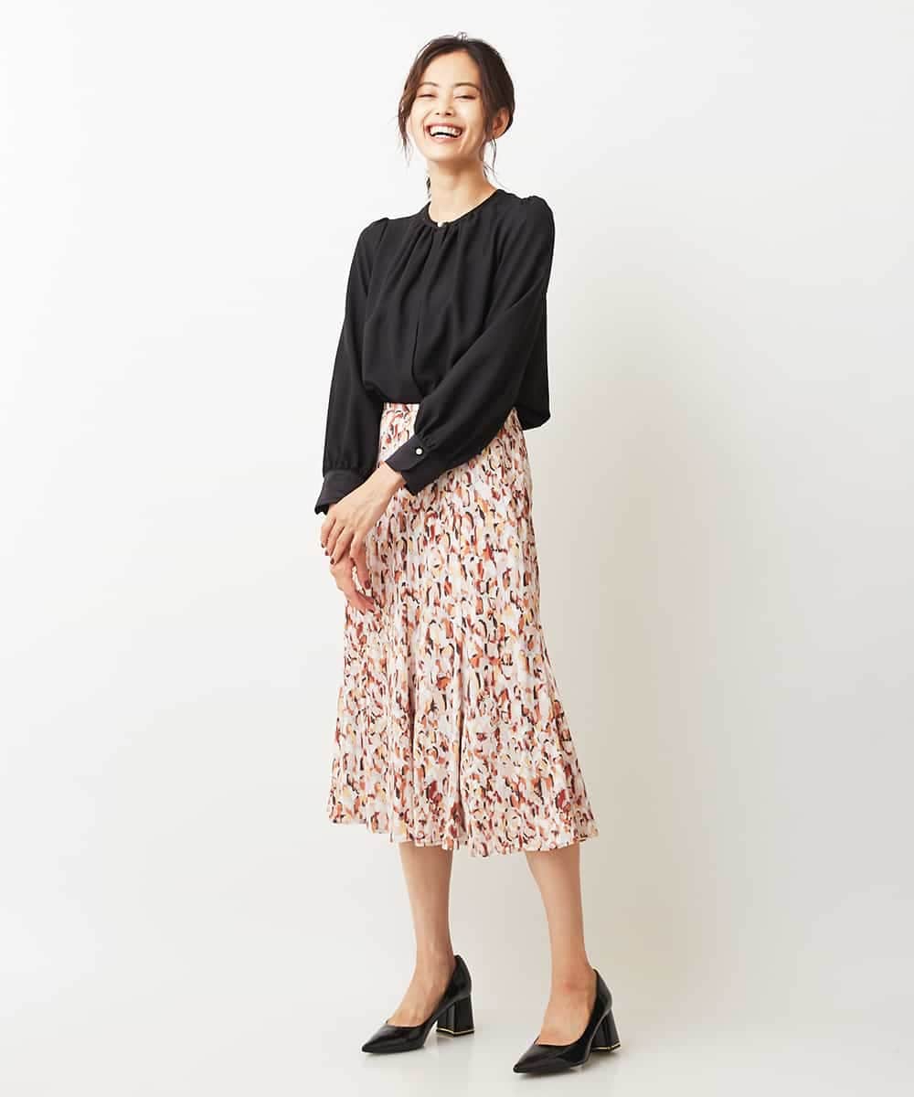 FMHJM16290 MICHEL KLEIN(ミッシェルクラン) ［セットアップ対応/洗える］ペイントレオパードプリントジャージースカート レッド(05)