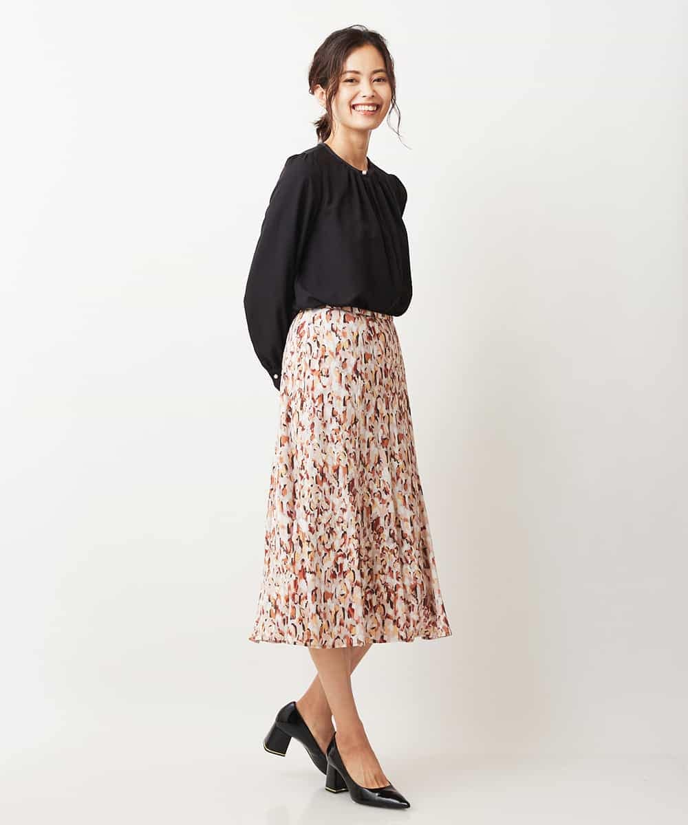 FMHJM16290 MICHEL KLEIN(ミッシェルクラン) ［セットアップ対応/洗える］ペイントレオパードプリントジャージースカート レッド(05)