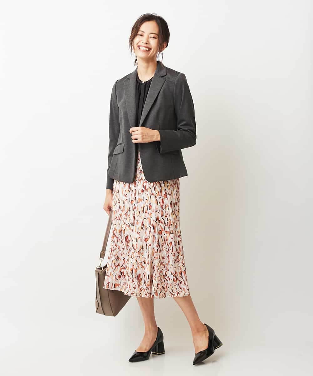 FMHJM16290 MICHEL KLEIN(ミッシェルクラン) ［セットアップ対応/洗える］ペイントレオパードプリントジャージースカート レッド(05)