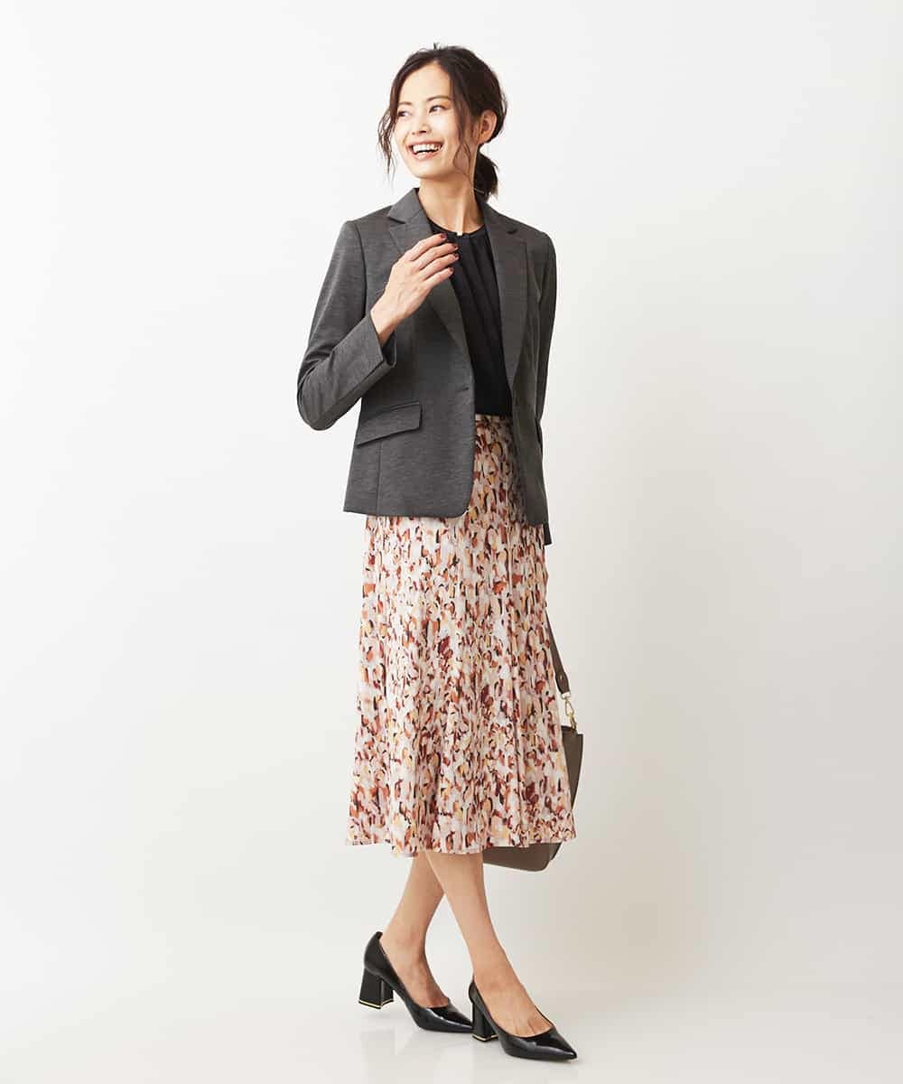 FMHJM16290 MICHEL KLEIN(ミッシェルクラン) ［セットアップ対応/洗える］ペイントレオパードプリントジャージースカート レッド(05)